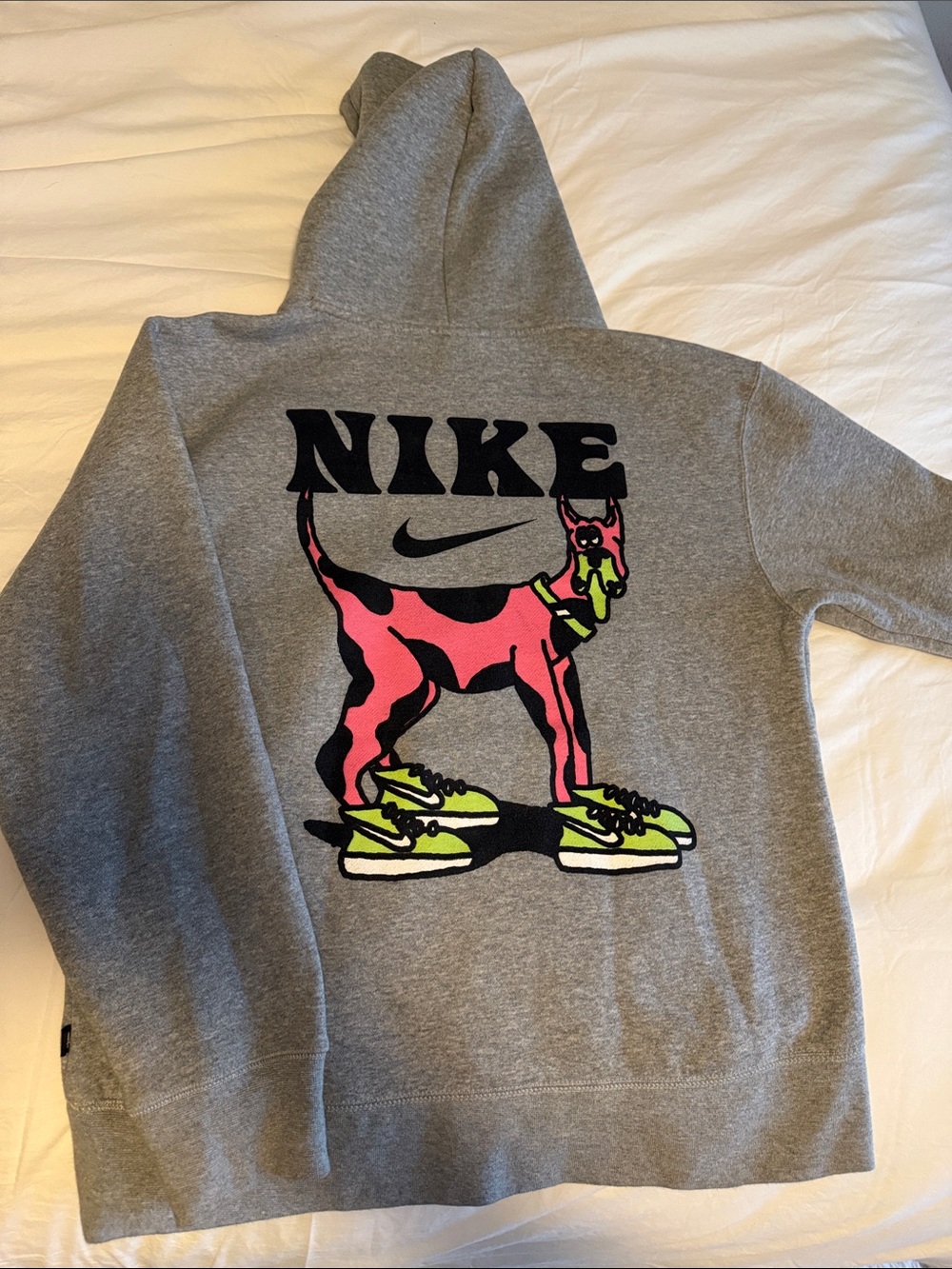 Grey Nike Hoodie with neon dog design